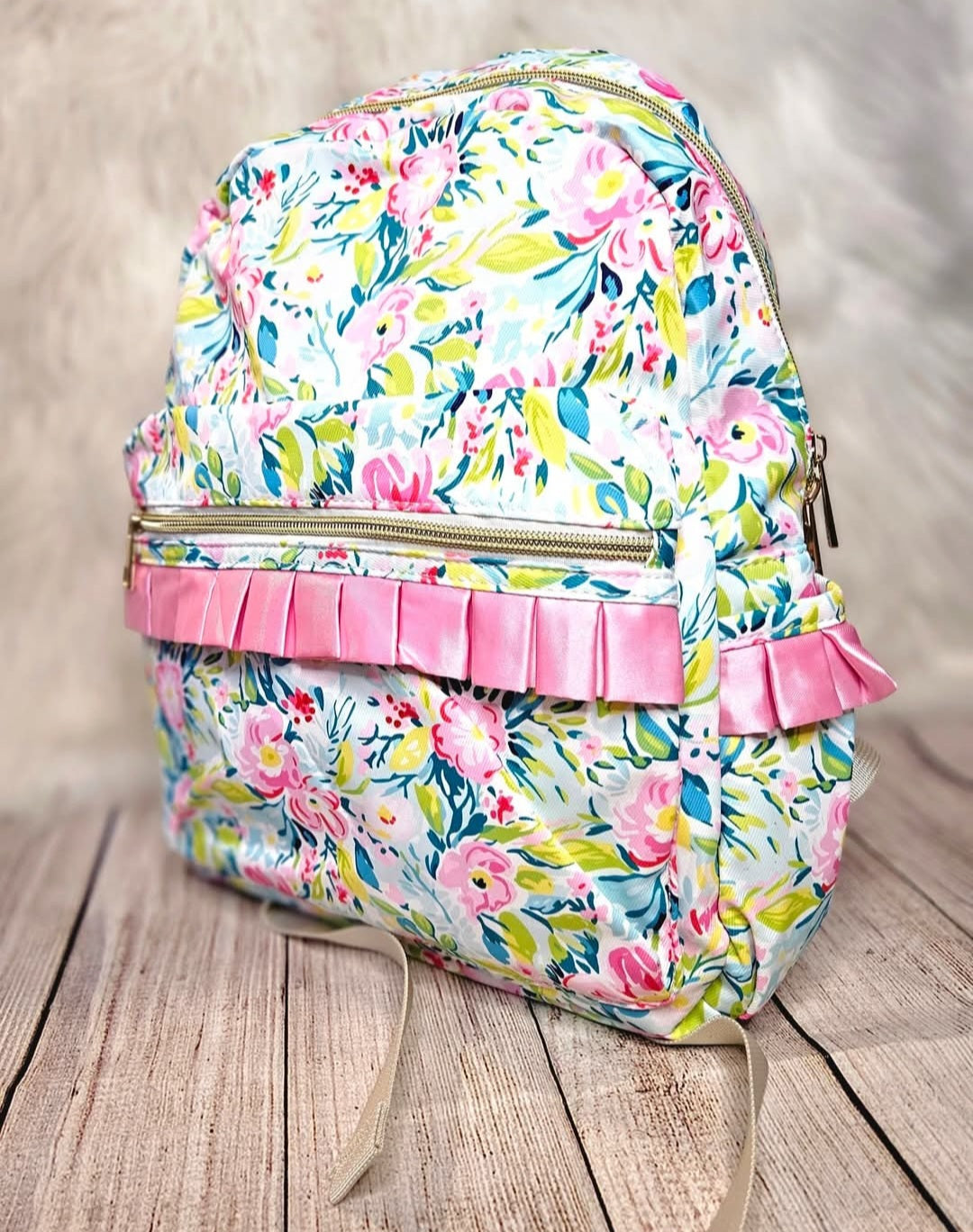 Girl's Floral Ruffle Backpack