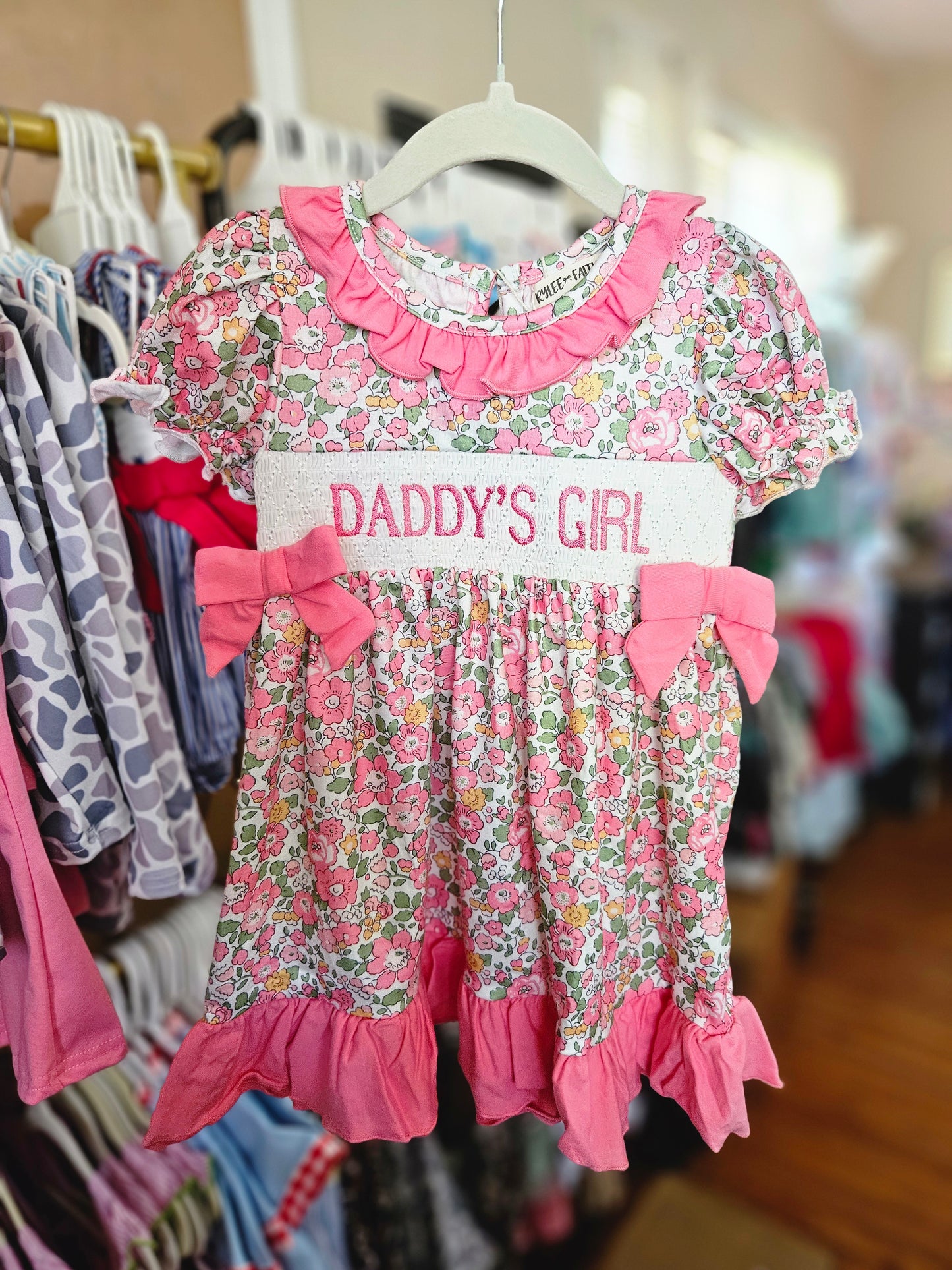 "Daddy's Girl" Floral Smocked Ruffle Dress