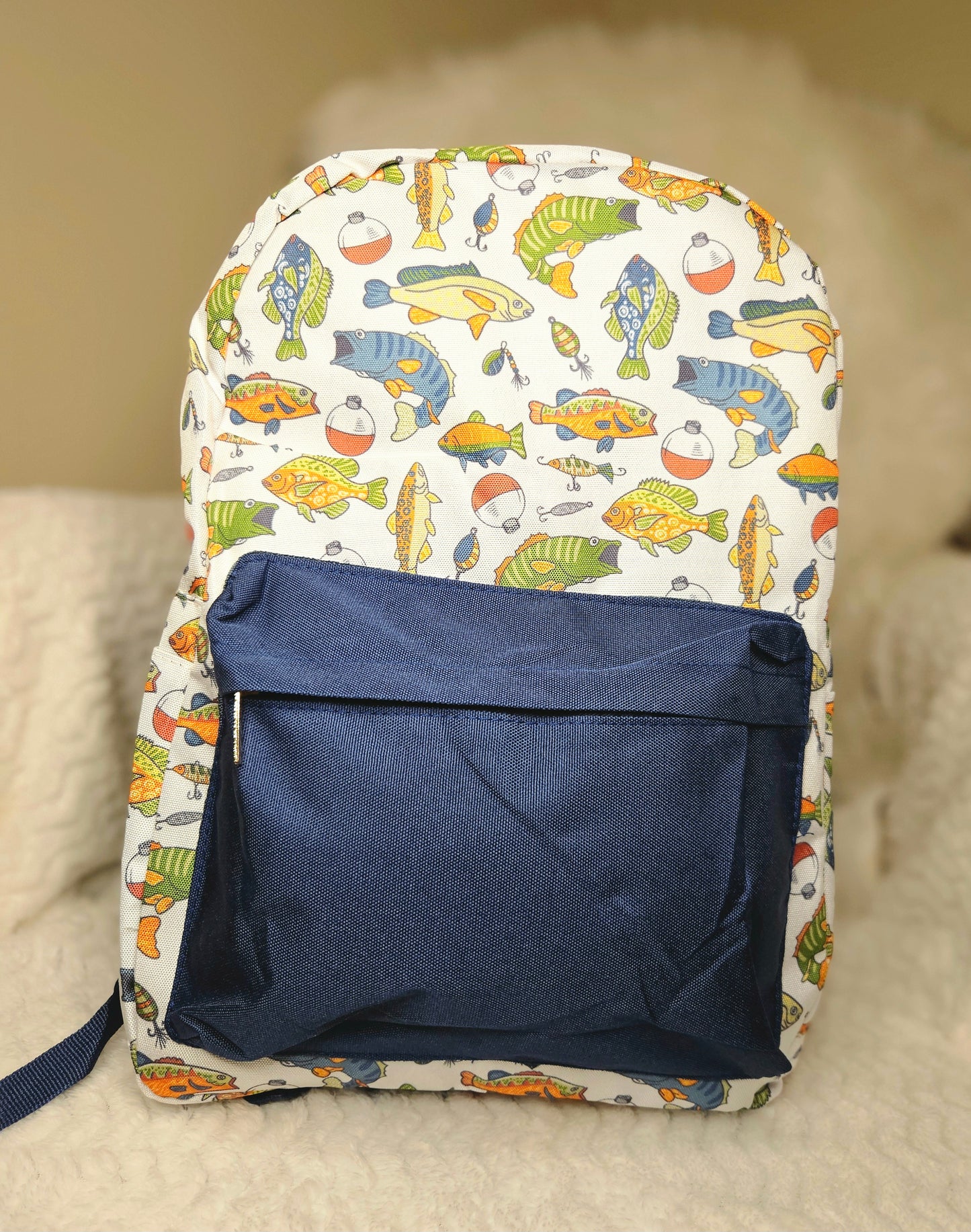Fishing and Lures Navy/White Backpack