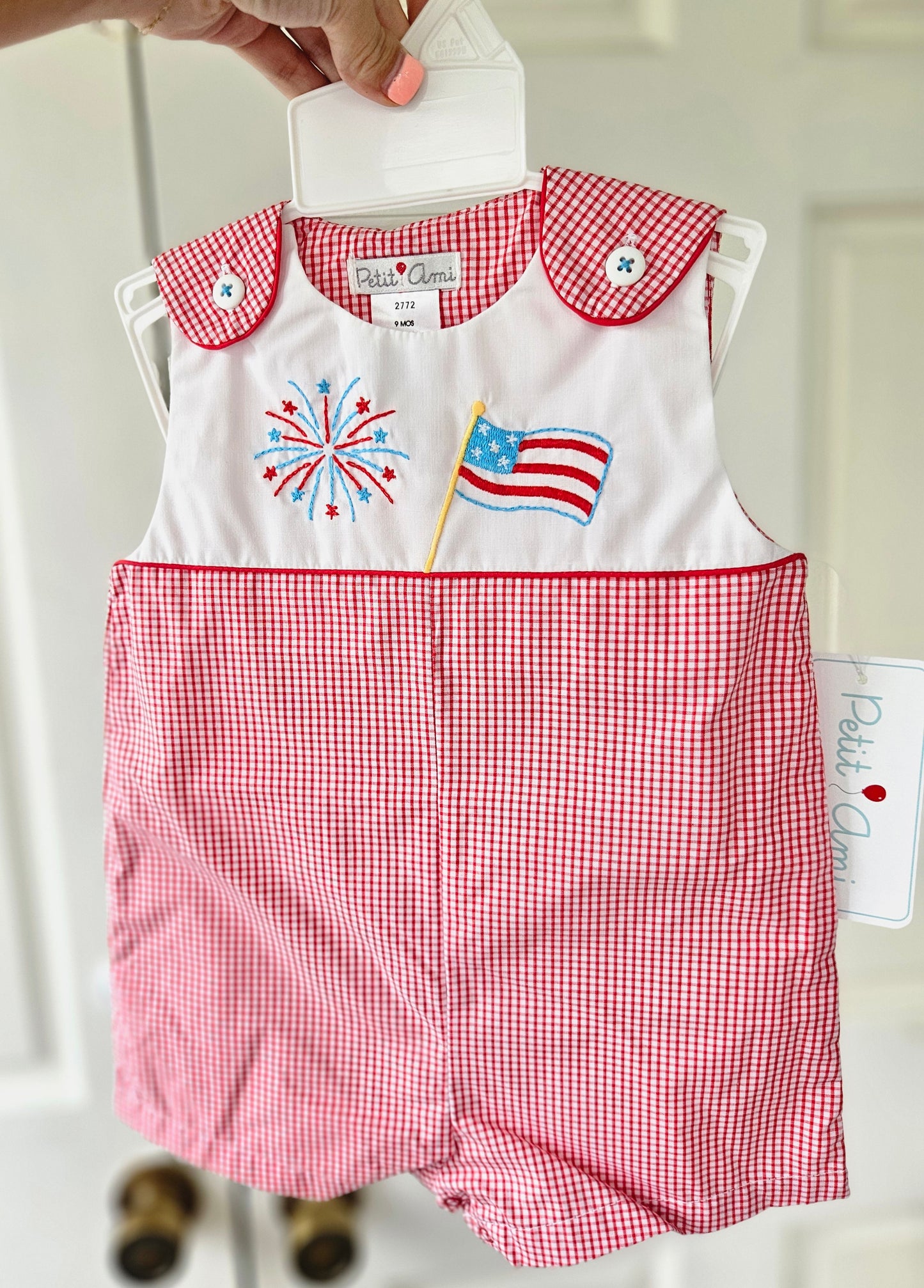 Boys Flag and Firework Patriotic Shortall Romper #492