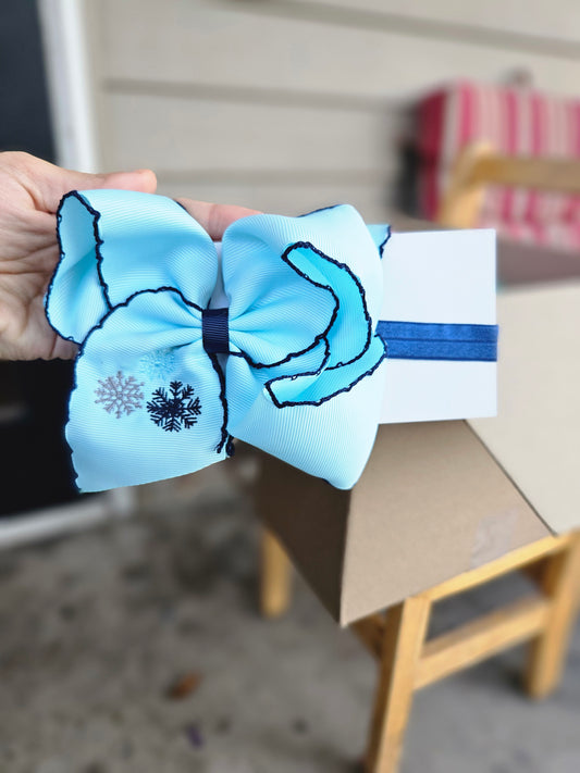 Blue Snowflake Embroidered headband Hairbow