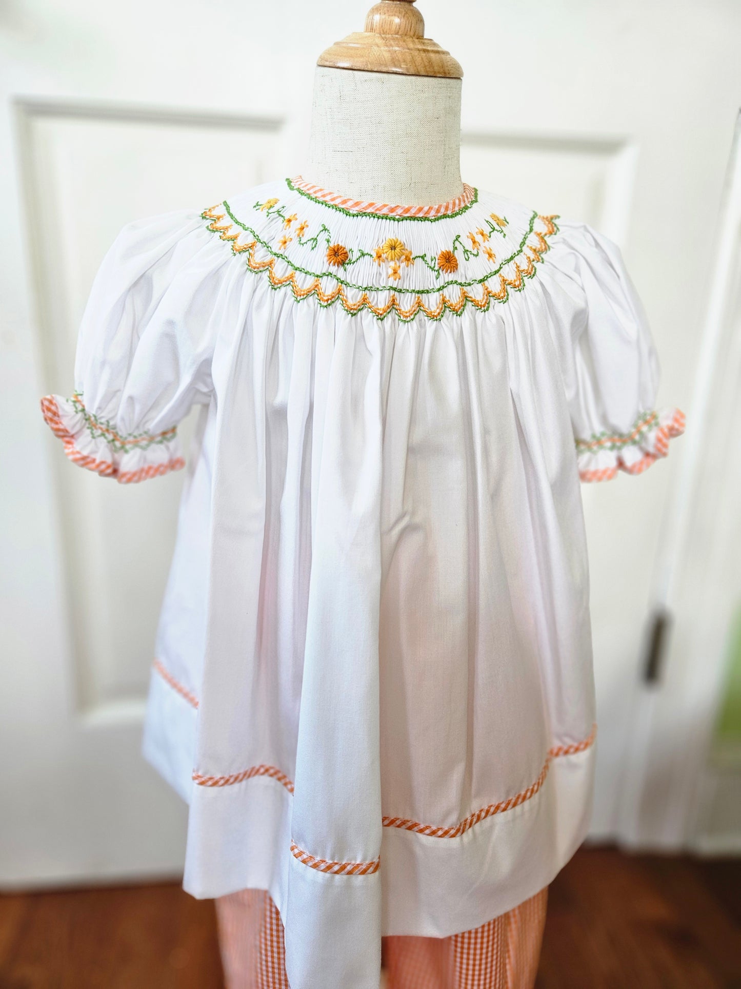 Smocked Girls Fall Outfit Flower Embroidered