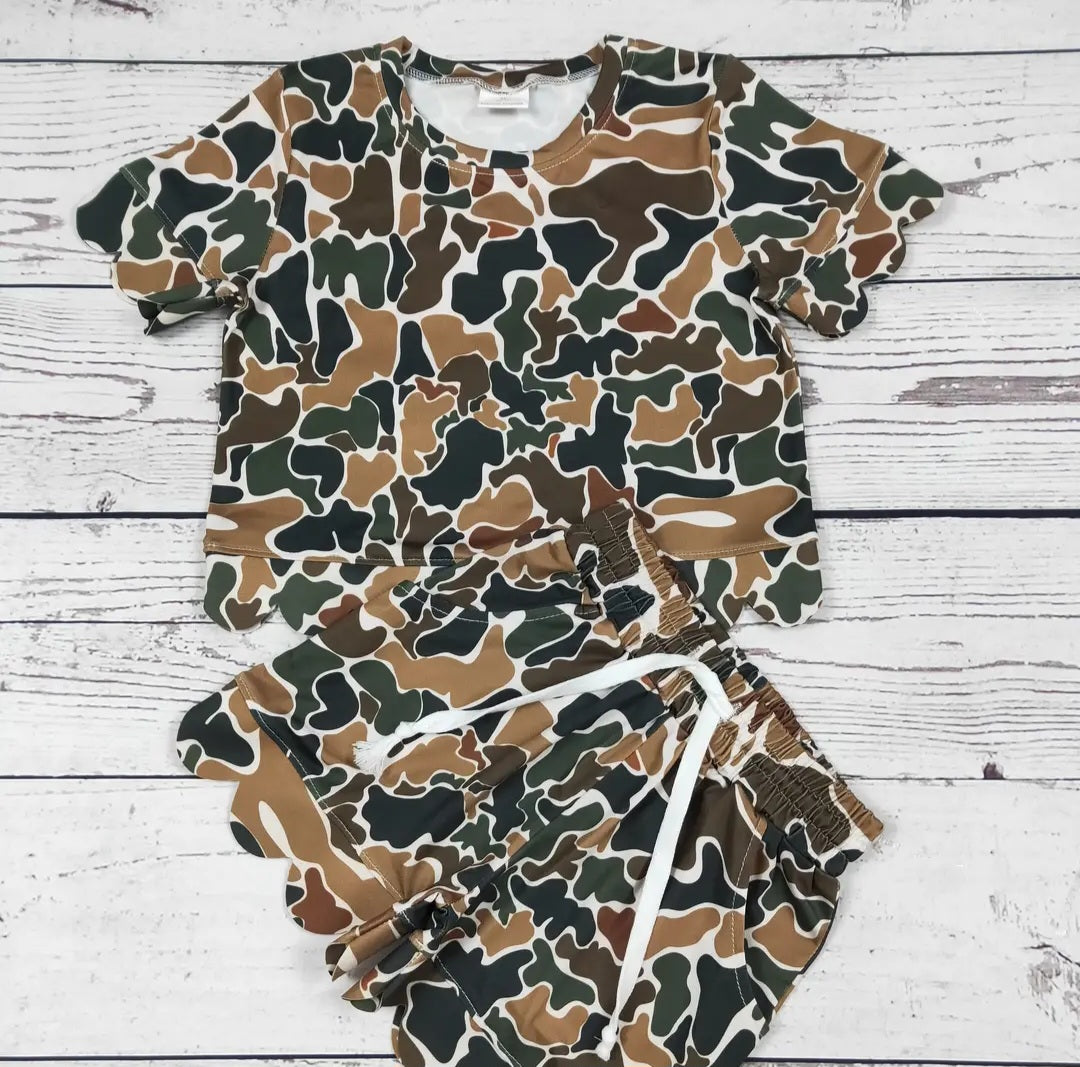 Dark Camo Girls Scalloped Short Set #550