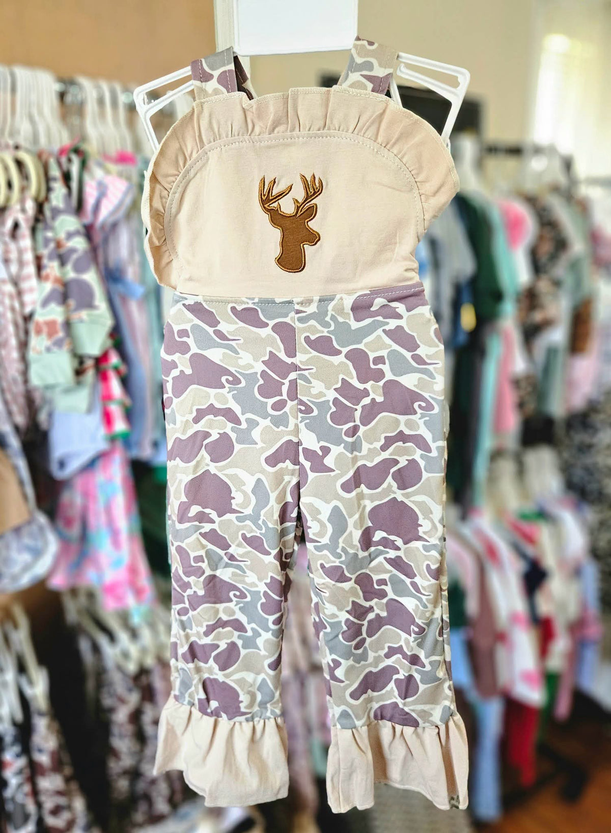 Camo Ruffle Deer Head Girls Overalls #586