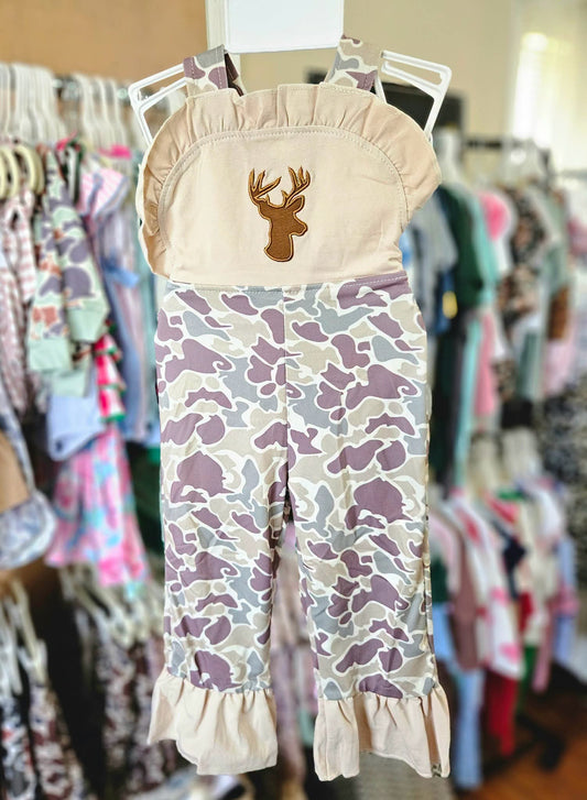 Camo Ruffle Deer Head Girls Overalls #586