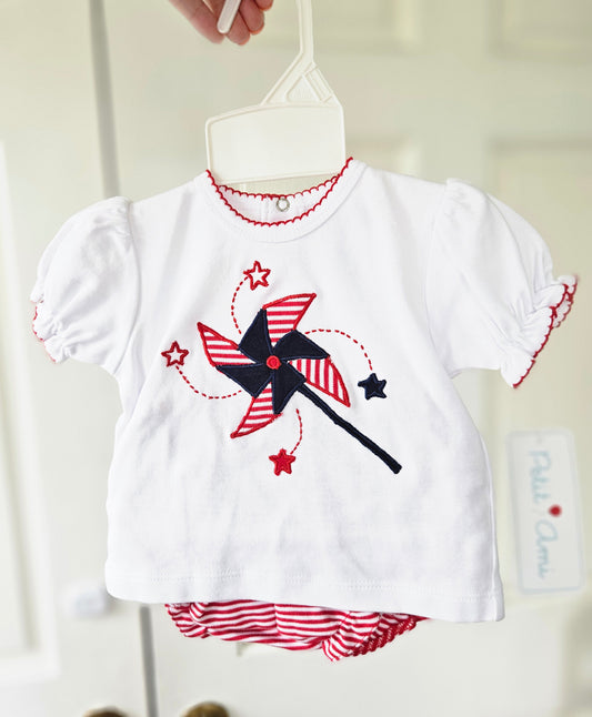 Girls Patriotic Pinwheel Diaper Set #488