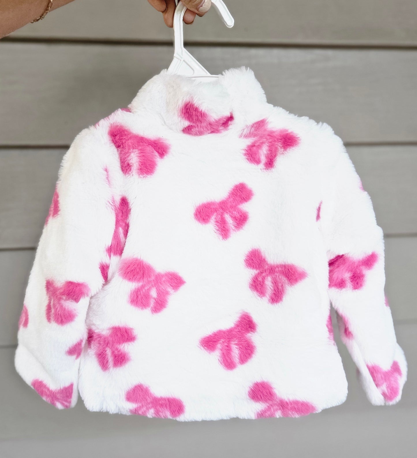 Fuzzy Bow Girls 2 Way Zip Jacket
